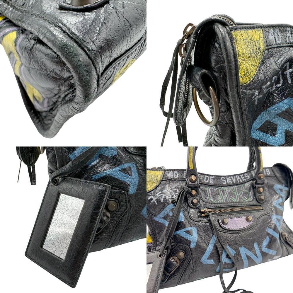 Balenciaga Graffiti City Leather Shoulder Bag Black Multicolor - Picture 4 of 5